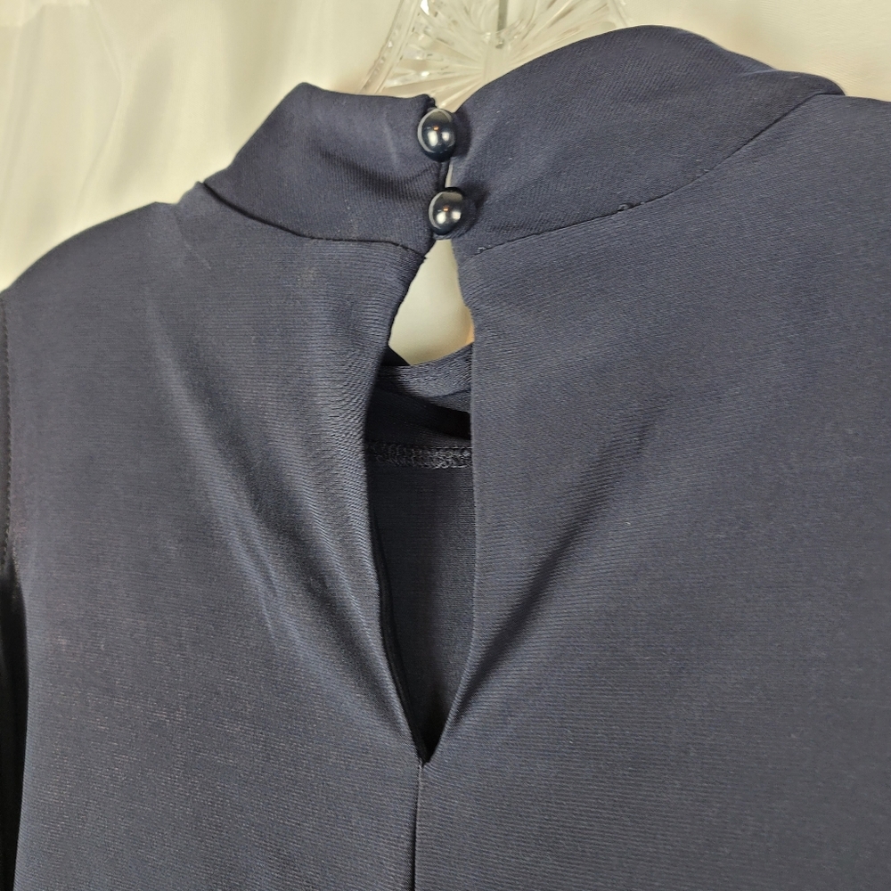 NEW Emma & Michele Navy Blue Mock Neck Cold Shoulder Midi Shift Dress Medium - Picture 11 of 12